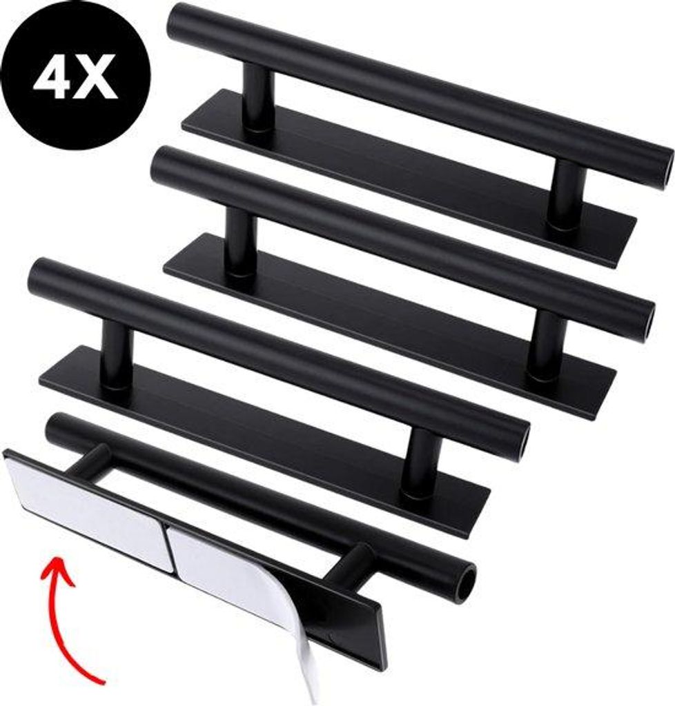 Ultiluxe Selbstklebende Handgriffe - 4 Stück - Schwarz - Schranktürgriff - 13,3 cm - Moderne Möbelgriffe - Montage ohne Bohren