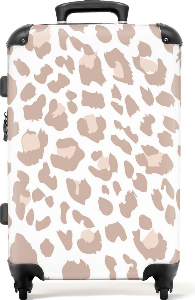 NoBoringSuitcases.com Hartschalen Koffer Mittelgroß 67x43x25 cm, 72L, Drucke für Frauen: Rosa, weiß - Pantherdruck, Reisekoffer mit 4 Rollen
