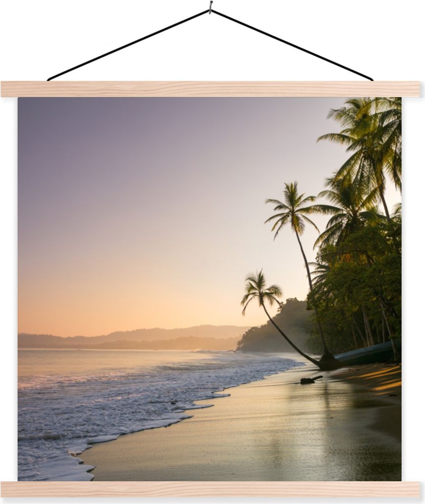 MuchoWow Textilposter Strand - Meer - Palme 120x120 cm mit holzfarbenen Rahmen - Textil-Poster
