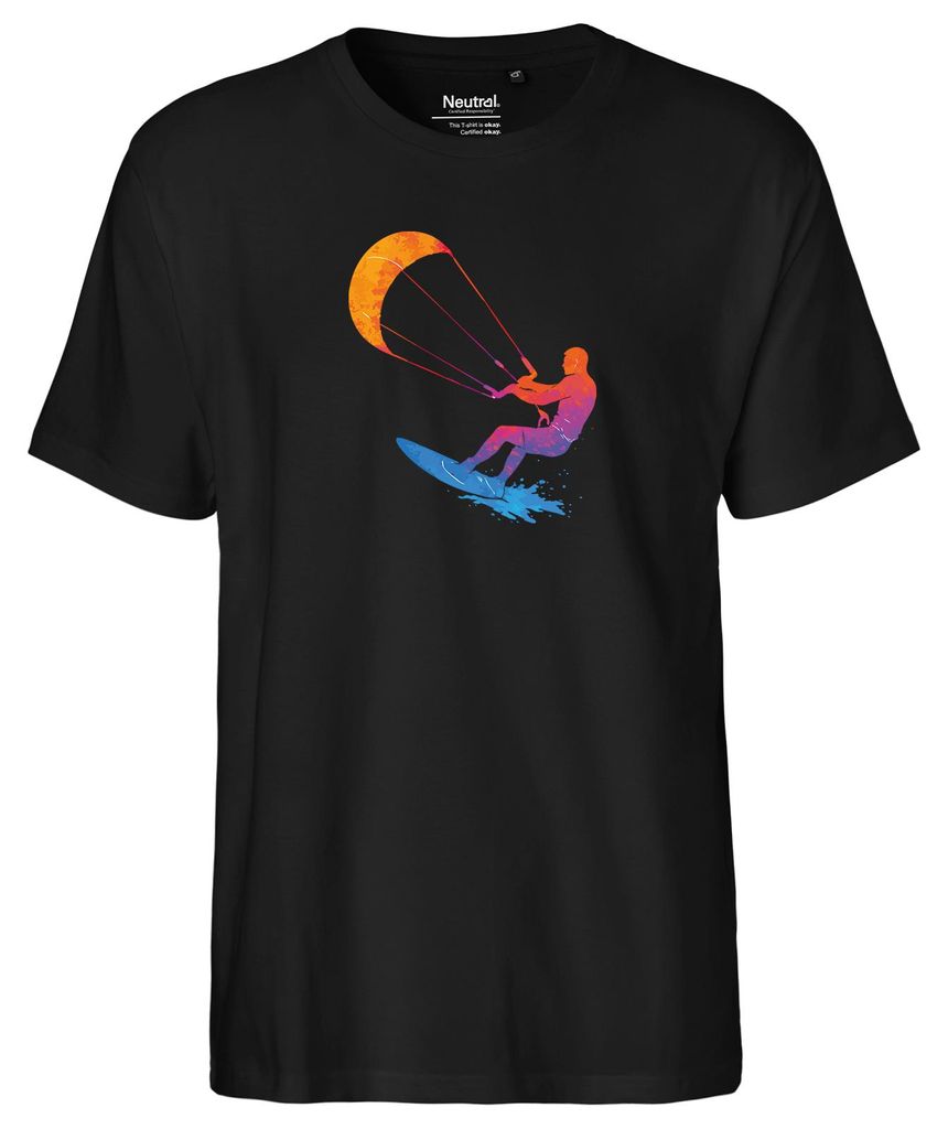 Huuraa Herren T-Shirt Kitesurfen bunte Silhouette XL Black Bio Baumwolle Fairtrade Herrenshirt Geschenkidee