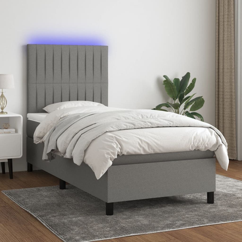 The Living Store Boxspringbett mit Matratze & LED Dunkelgrau 100x200 cm Stoff