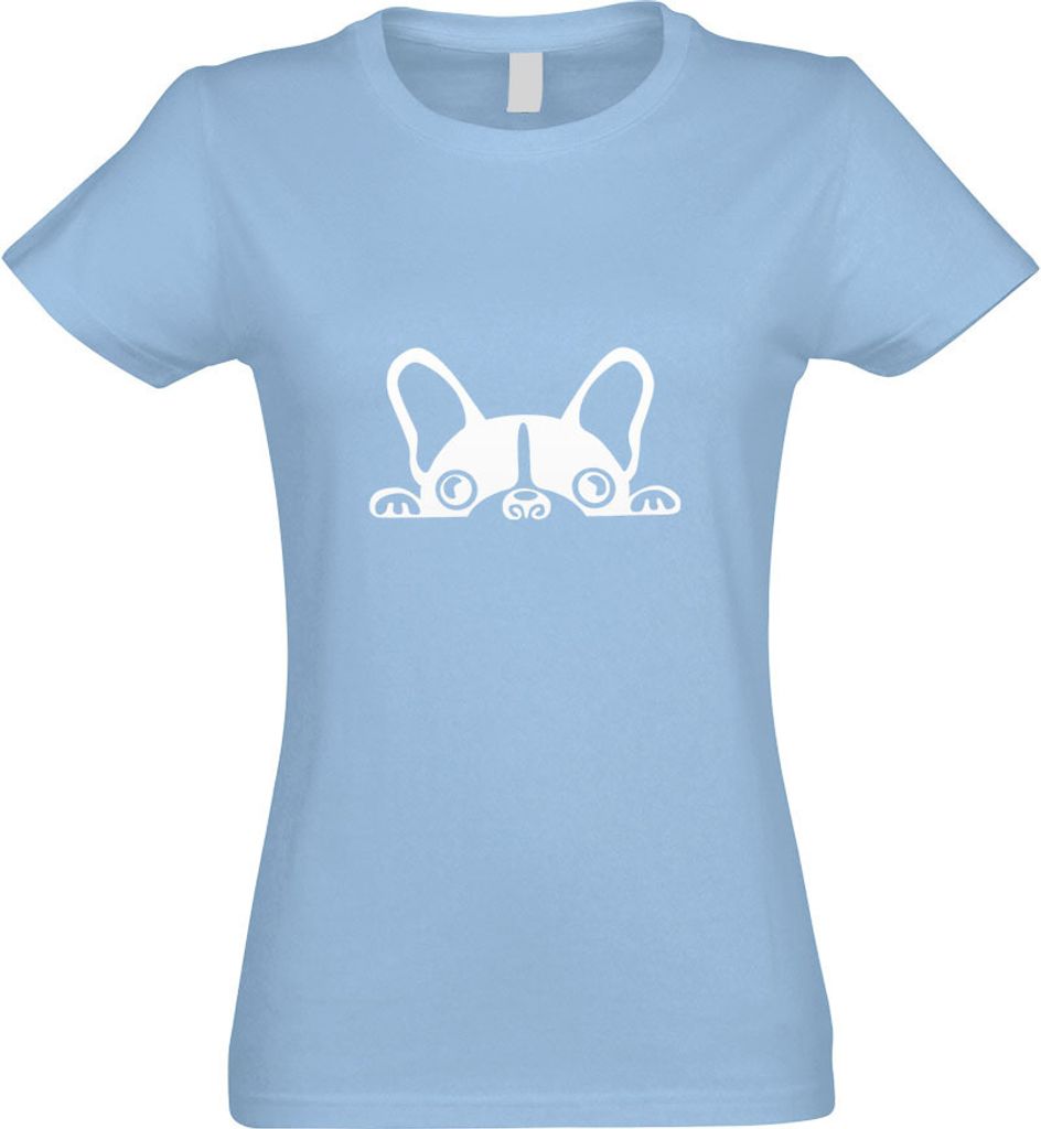 Kiwistar - T-Shirt tailliert - Damen - himmelblau - Halbe Französische Bulldogge - mit Motiv Bedruckt - Funshirt Design - Sport - Freizeit - Damen...