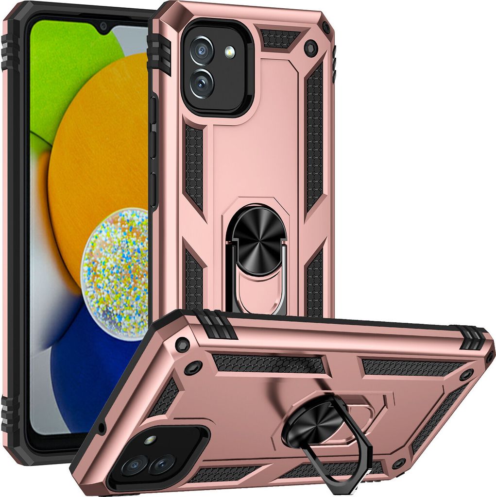 Galaxy A03 Hülle, Dual Layer Robust Militäre Schutzhülle mit Ringhalterung Ständer für Samsung Galaxy A03 Rosa