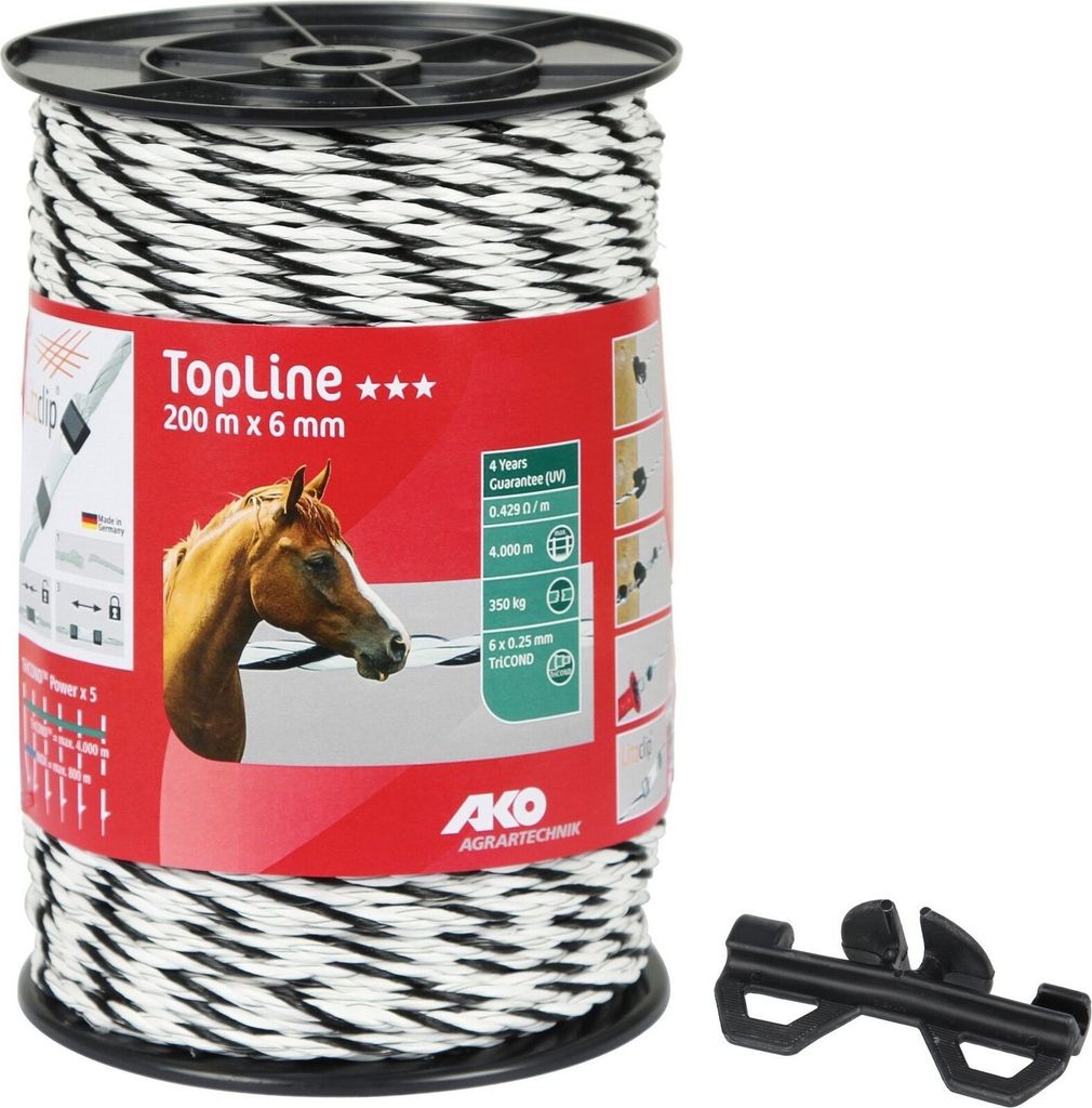 Weidezaunseil TopLine Plus TriCOND weiß/schwarz 6 mm, 0,429 Produktbild 