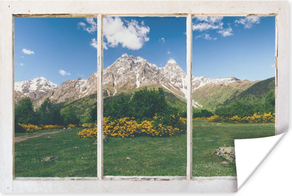 MuchoWow Poster Ausblick - Felsen - Blumen 180x120 cm - Fotoplakat