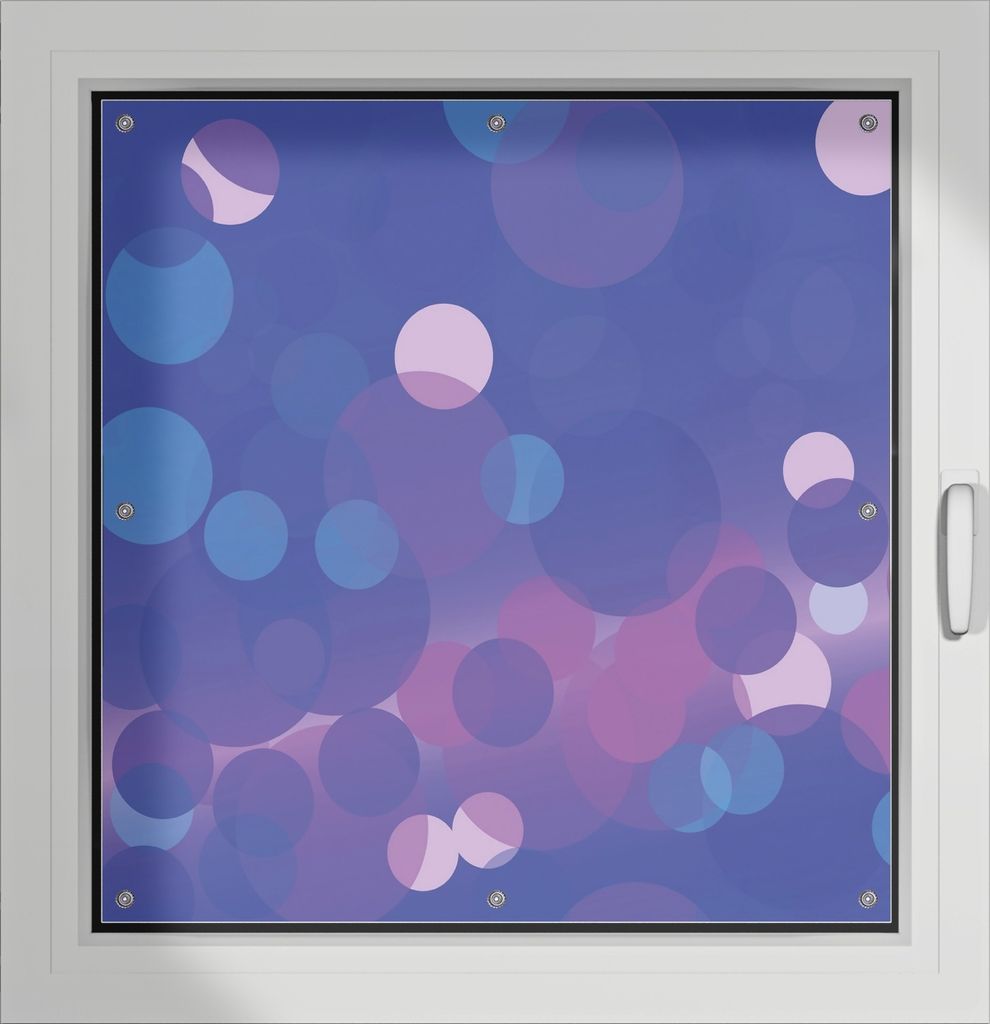 Wallario Lichtschutzbild, Dekorativer Sichtschutz Sonnenschutz 96 x 93 cm mit Motiv: Blaue Kreise mit pink - harmonisches Muster - Verdunklung ohne...