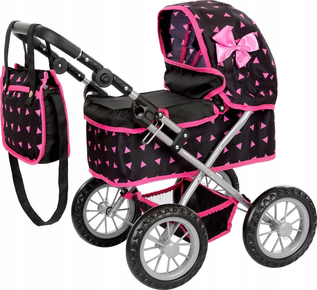 Kinderplay Puppenwagen KP0261R – Höhenverstellbarer Puppen-Kinderwagen 33–63 cm – Faltbar mit Tasche und Korb – Für Puppen bis 41 cm