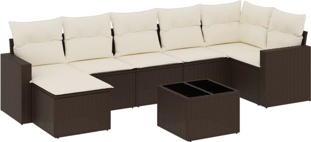 vidaXL 8-tlg. Garten-Sofagarnitur mit Kissen Braun Poly Rattan