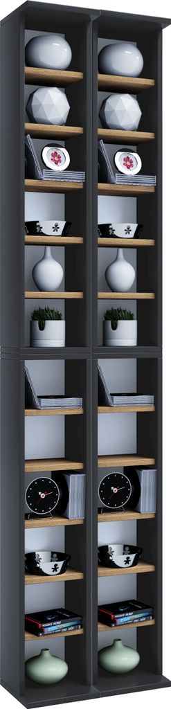 VCM Holz CD DVD Stand Regal | CD Regal mit Platz für 408 CDs oder 144 DVDs oder 80-Videos | Maße: H. 183 x B. 42 x T. 20 cm | Elegantes CD/DVD Re...