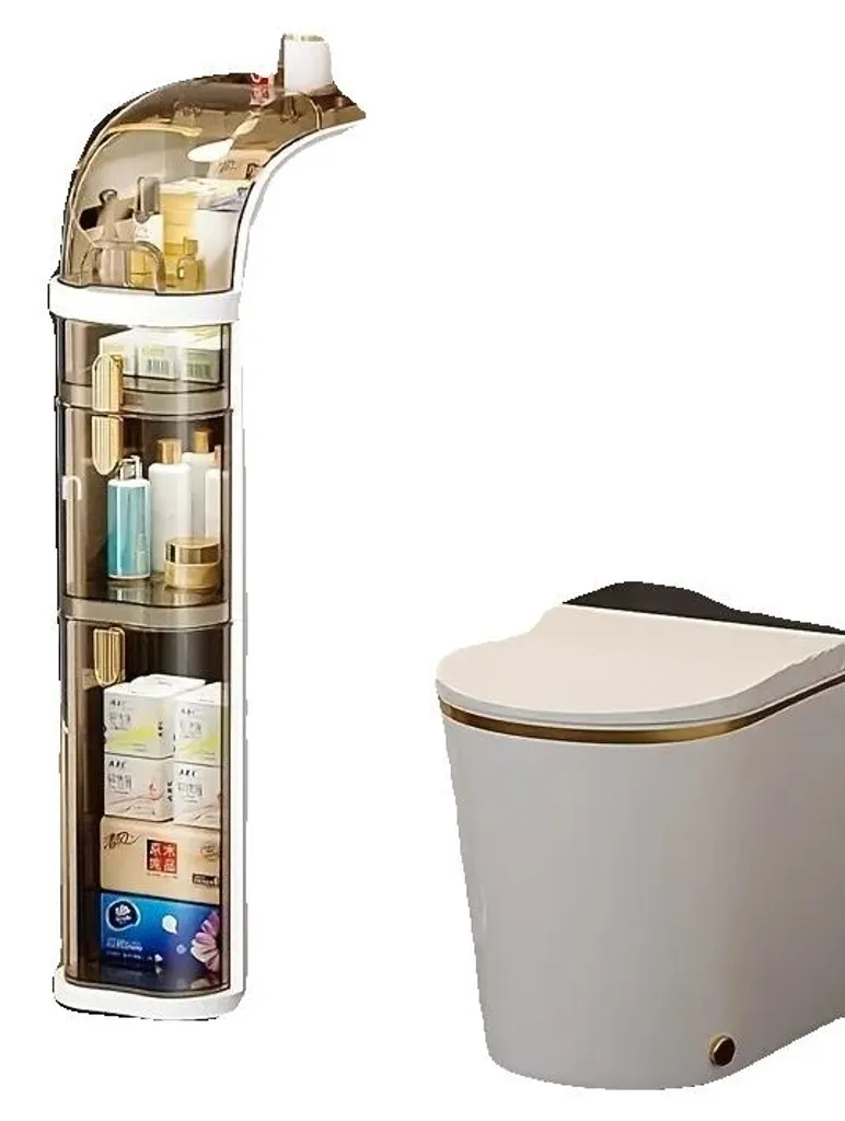Armoire salle de bain beige B05 meuble de rangement d'angle mince