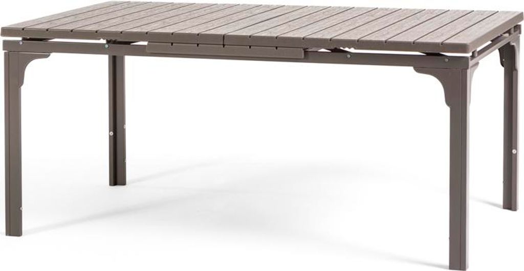 Ausziehbarer Außentisch 180/240x90cm, Stahlstruktur, Holzeffekt-Tischplatte, 10 Personen, für Garten oder Terrasse - THOMAS XL - Beige