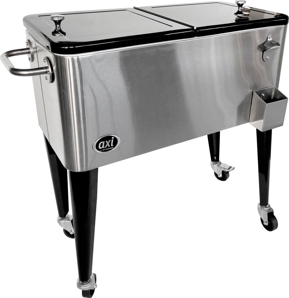 AXI Retro Getränkekühler Edelstahl | Kühlwagen / Kühler mit Rollen - 76 liter | Fahrbare Kühlbox für den Garten / Outdoor