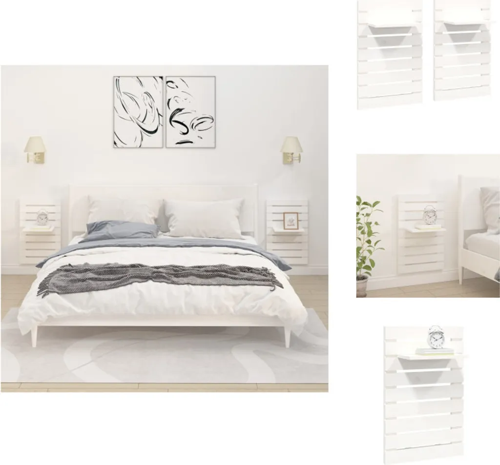 Comodini Sospesi vidaXL in Pino Massiccio Bianco - Set 2 Pezzi Rustici