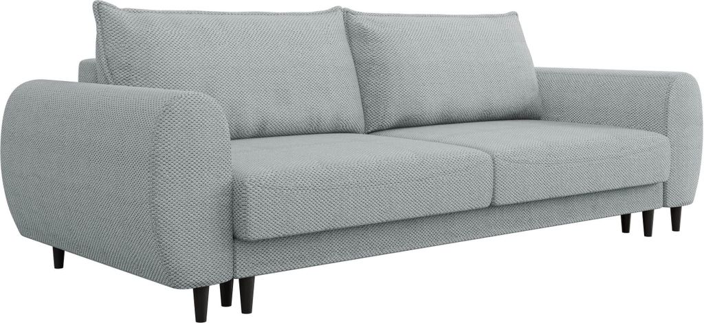 MIRJAN24 Sofa Sonia, Schlafsofa mit Bettkasten und Schlaffunktion, Holzfüße, Wohnzimmer Polstersofa, Rückenlehne in Form beweglicher Kissen (Far...