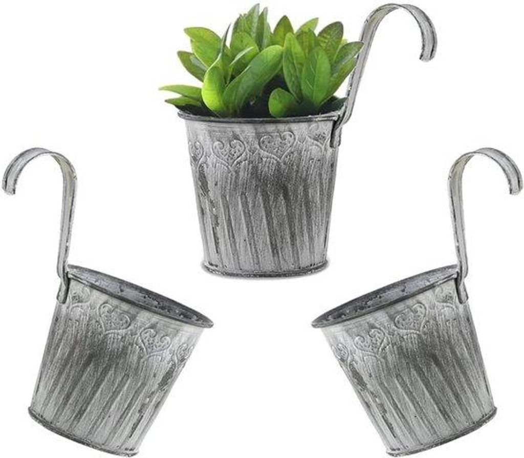 Hängende Blumenpotten - Set aus 3 Stücken - Metallische Blumenpflanztöpfe für draußen - geeignet für Balkone - dekorative Hängetöpfe mit Haken