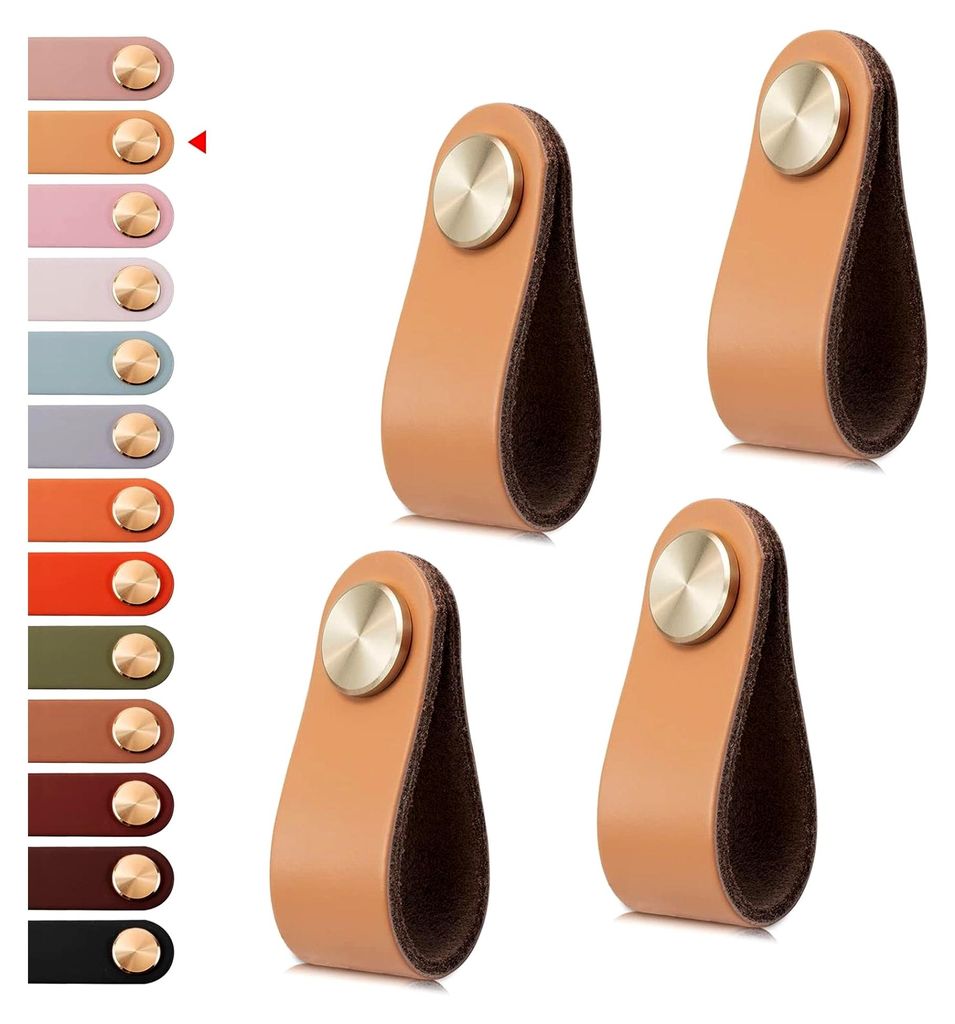 4 Stück Möbelgriffe aus Leder, Beige Schubladengriffe, Moderne Möbelknöpfe aus Kunstleder für Küchenschränke, Schränke, Türen, Wohnkultur ...