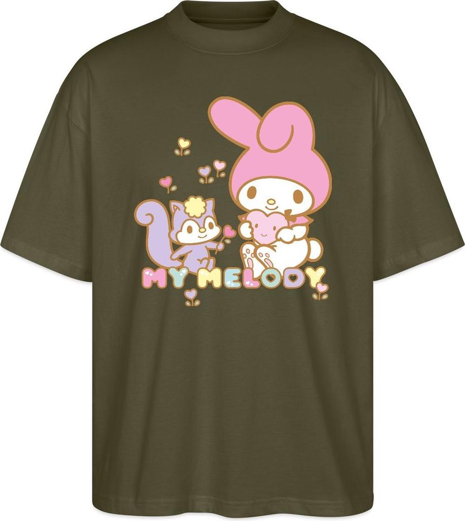 Spreadshirt My Melody Pflückt Mit Risu Herzblümchen Oversize Uni T-Shirt, M, Khaki