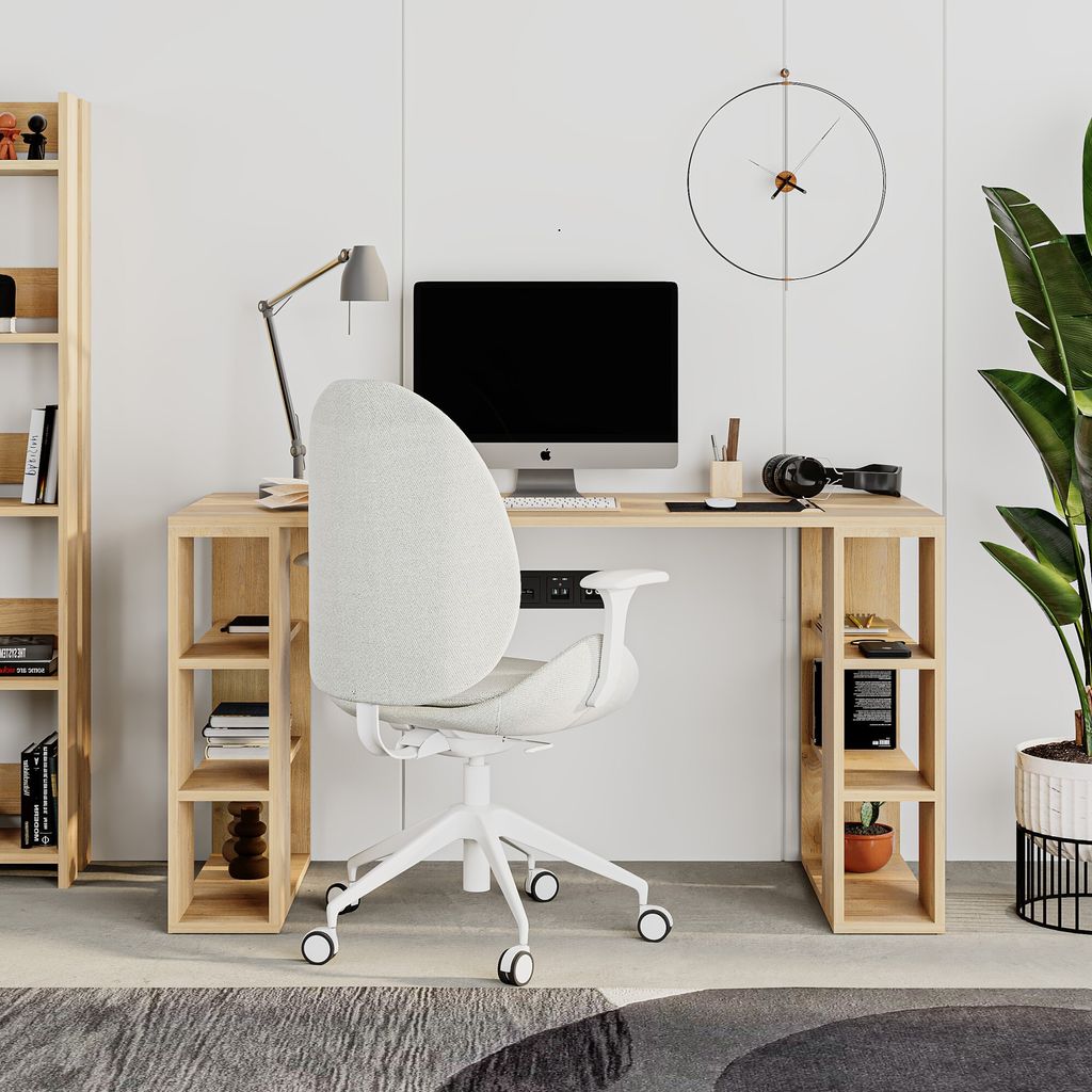 Houseland Colmar moderner Schreibtisch in Saphir-Eiche Produktbild 