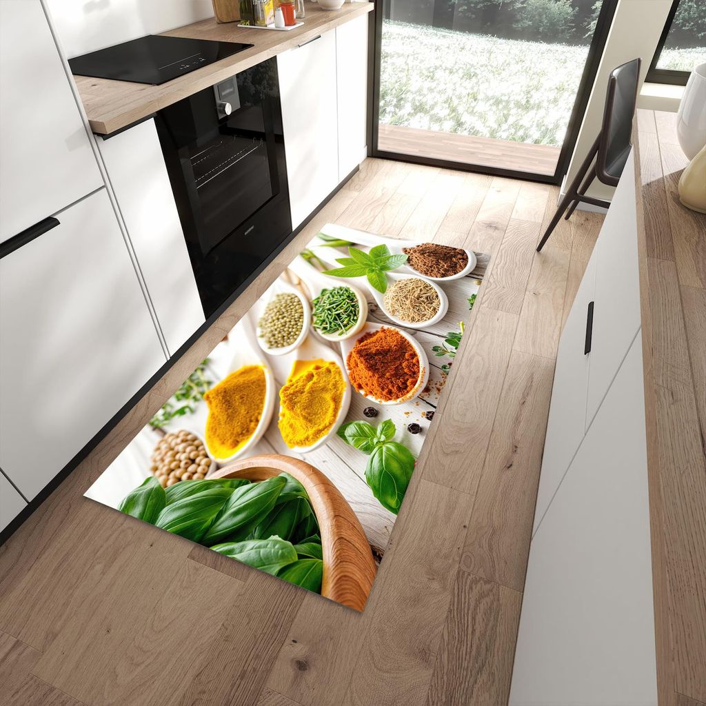 Küchenteppich 90x180cm rutschfest & abwischbar PVC Läufer - Gewürzvielfalt