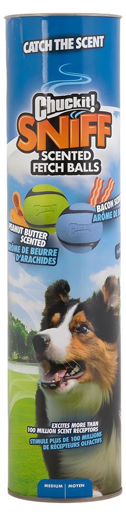 Chuckit sniff fetch balls md canister 4pk