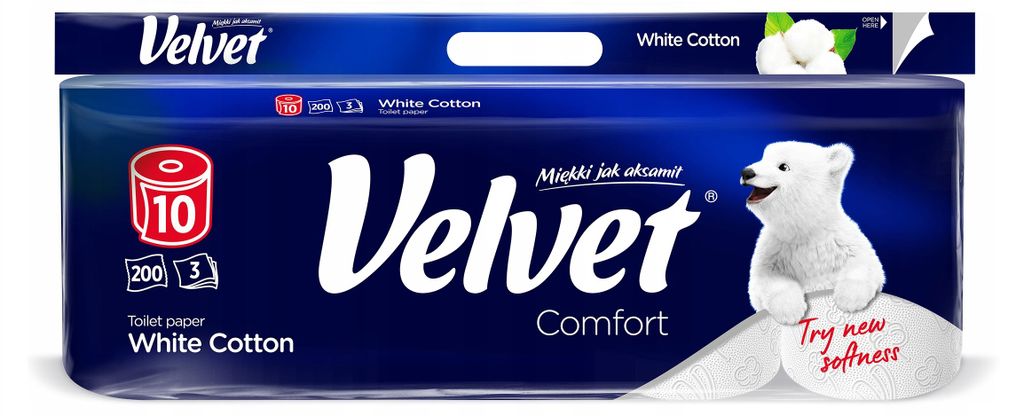 Toilettenpapier Velvet White Cotton 3-lagig 7 x 10 Rollen 200 Blatt