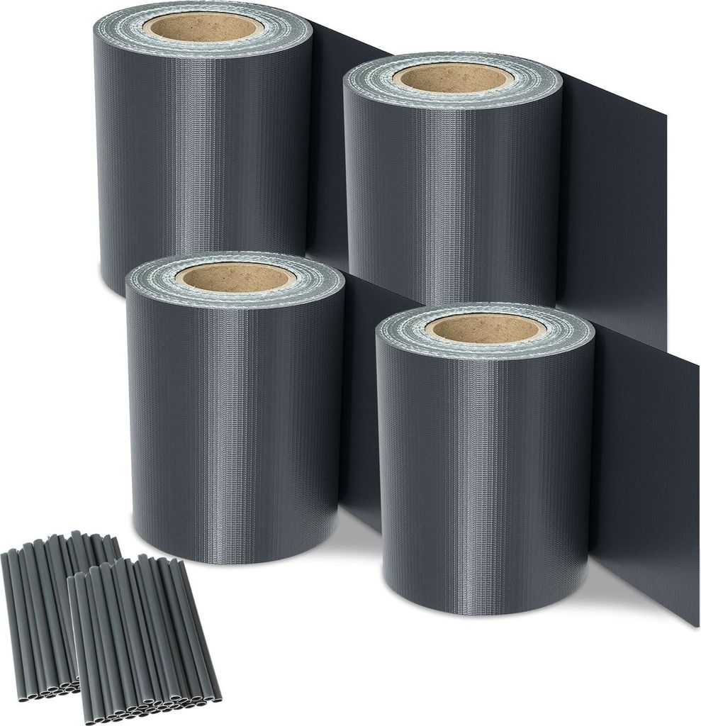 Izrielar 4 Rollen PVC Sichtschutzstreifen 35m x 19cm Sichtschutzfolie mit 30 x Befestigungsclips für Gartenzaun, Balkon Anthrazit