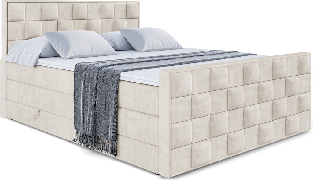 ALTDECOR Boxspringbett mit H3 Matratze-Bonellfederung, H4 Multipocket-Matratze, PUR, Topper (4 cm hoch), Polsterbett mit Kopfteil und Bettkasten - ...
