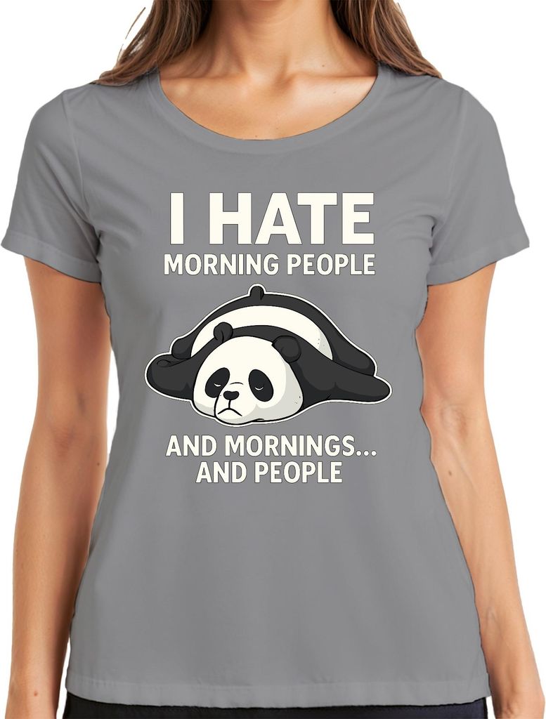 Ich hasse Morgenmenschen und Morgen Panda müde Geschenk Kaffee Damen T-Shirt, Grau, 3XL