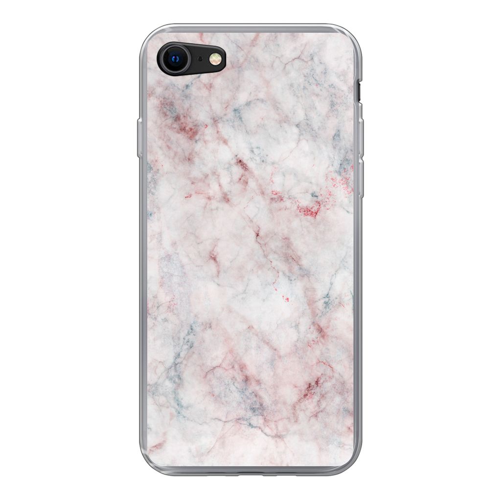 MuchoWow Handyhülle Schutzhülle Hülle für iPhone 7 Marmor - Rot - Naturstein Silikon Softcase Handy Hülle - Kartenhalter