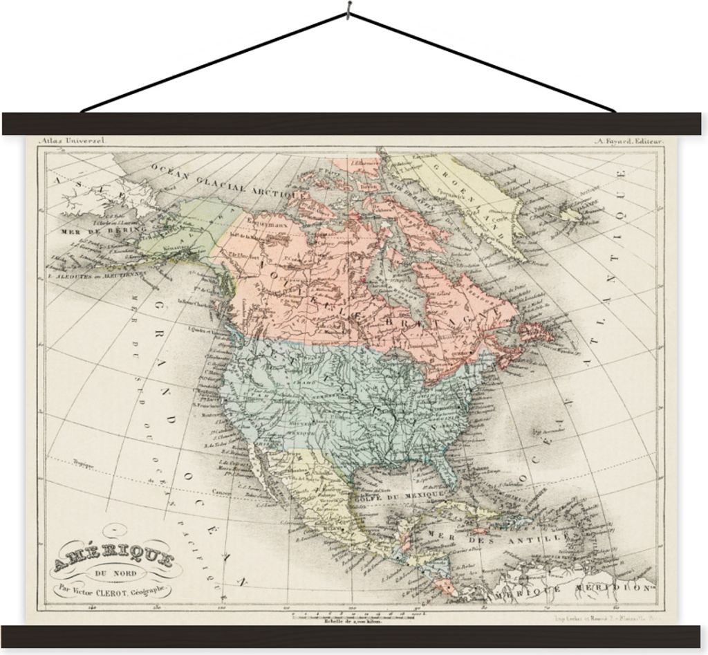 MuchoWow Textilposter Karte - Vintage - Amerika 60x45 cm mit schwarzem Rahmen - Poster Schlafzimmer