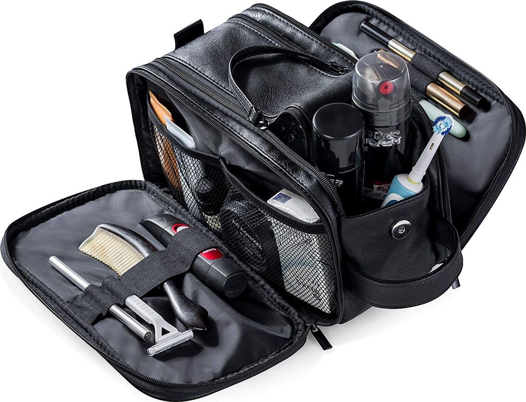 Kulturbeutel, Kulturtasche, Kosmetiktasche, 24 x 15 x 16 cm, Schwarz