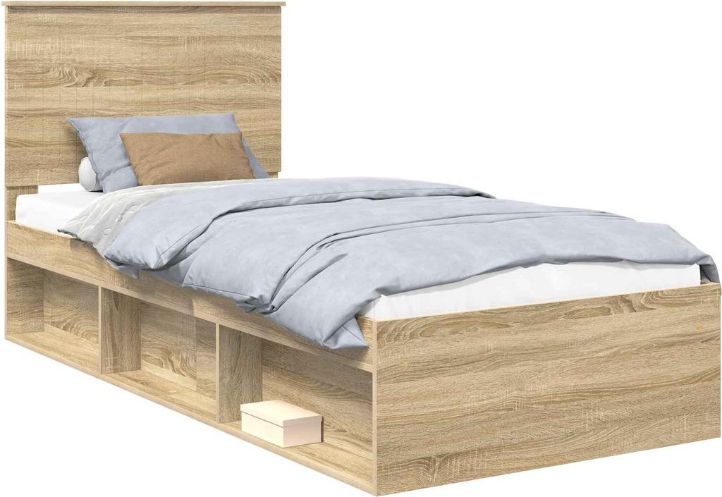 vidaXL Bettrahmen mit Kopfteil Sonoma 90 x 190 cm Massives Kiefernholz