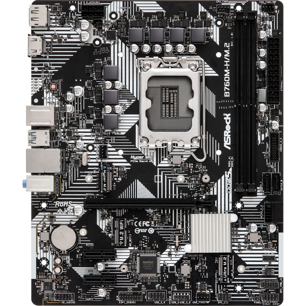 ASRock B760M-H/M.2 Intel B760 1700 Micro ATX 2 DDR5 HDMI DP GB LAN PCIe4 2x M.2