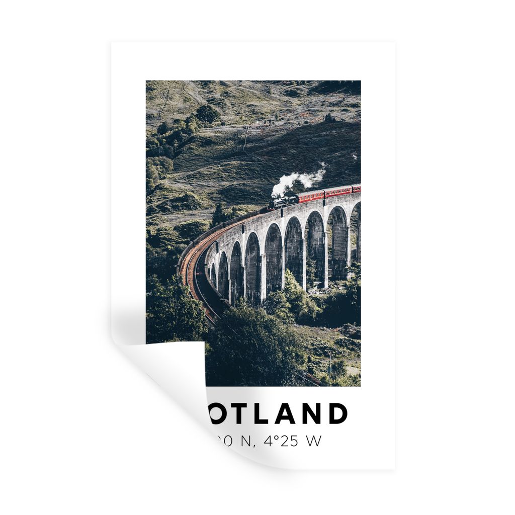 MuchoWow Wandtattoo Wandsticker Wandaufkleber Schottland - Zug - Brücke 60x90 cm Selbstklebend und Repositionierbar - Sticker - Dekorfolie
