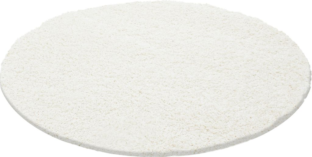 Teppich Wohnzimmer Hochflor Creme 80x80 Rund Unicolor - Einfarbig aus Polypropylen