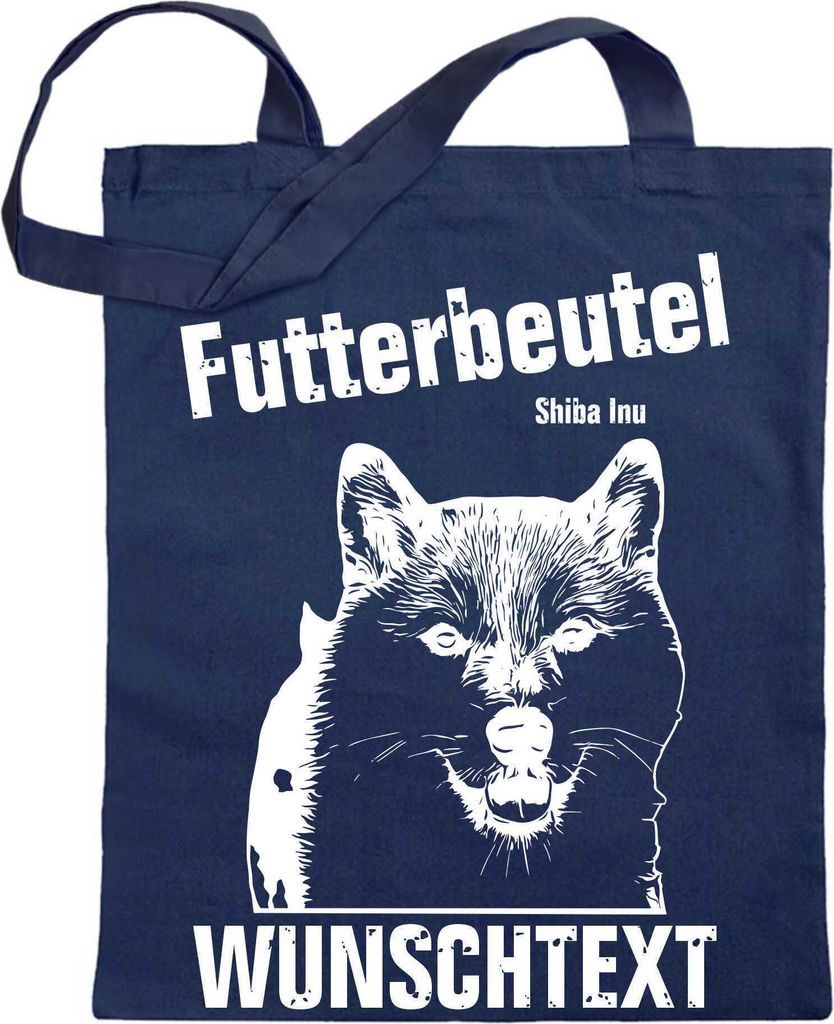 Kiwistar Futterbeutel - Shiba Inu - Einkaufsbeutel Wunschtext mit Motiv Hund - Jutebeutel bedruckt - Tragetasche Stoffbeutel Umhängetasche Langer ...