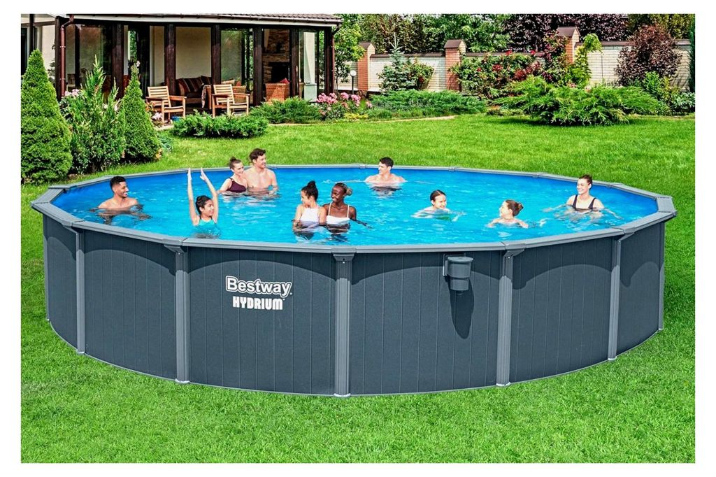 Stahlwandpool rund 732 x 132 cm – Komplett-Set in dunkler Holzoptik mit 8.327 l/h Sandfilteranlage, Polar Shield Ganzjahresschutz, FastLatch Aufb...