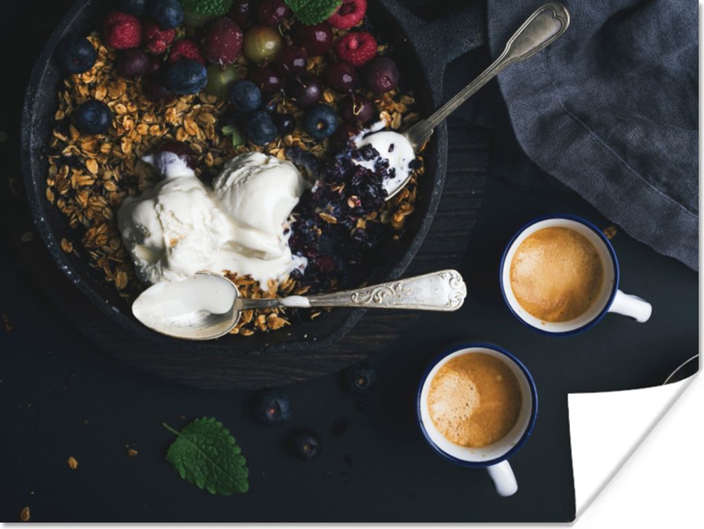 MuchoWow Poster Kaffee - Obst - Haferflocken 40x30 cm - Plakate für die Wände - Poster Wohnzimmer