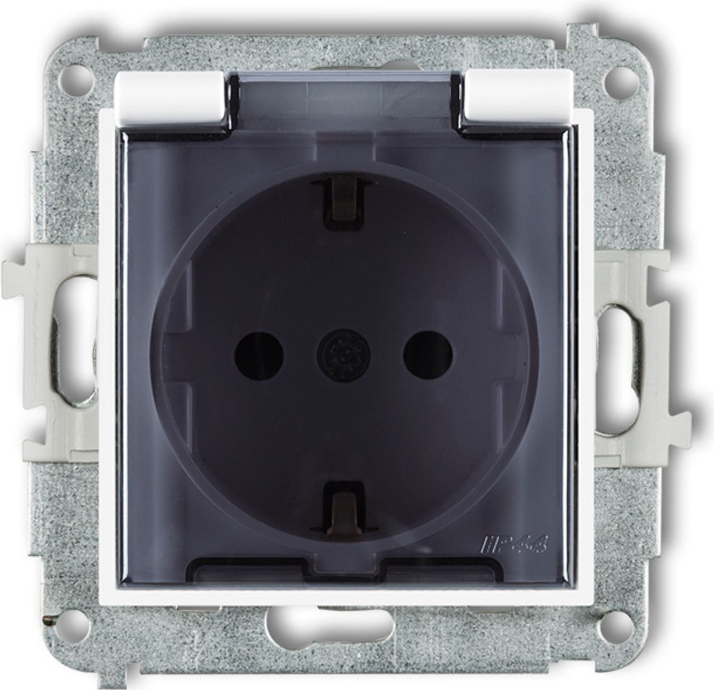 Steckdose mit Klappe Schuko Unterputz Weiß Transparent IP44 - MINI Serie