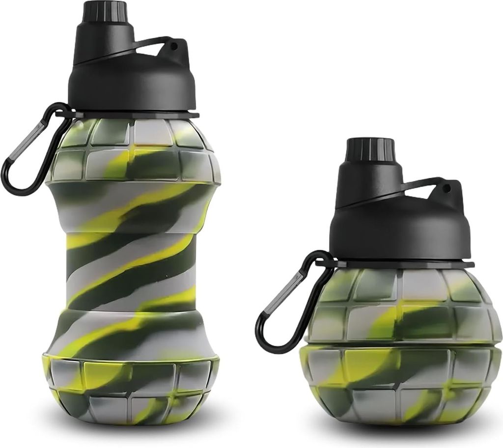 Faltbarer Silikon Trinkflaschen, 550ML BPA frei Wasserflasche aus Silikon Mit Karabiner, Sportflasche für Schule, Freizeit und Sport Camping