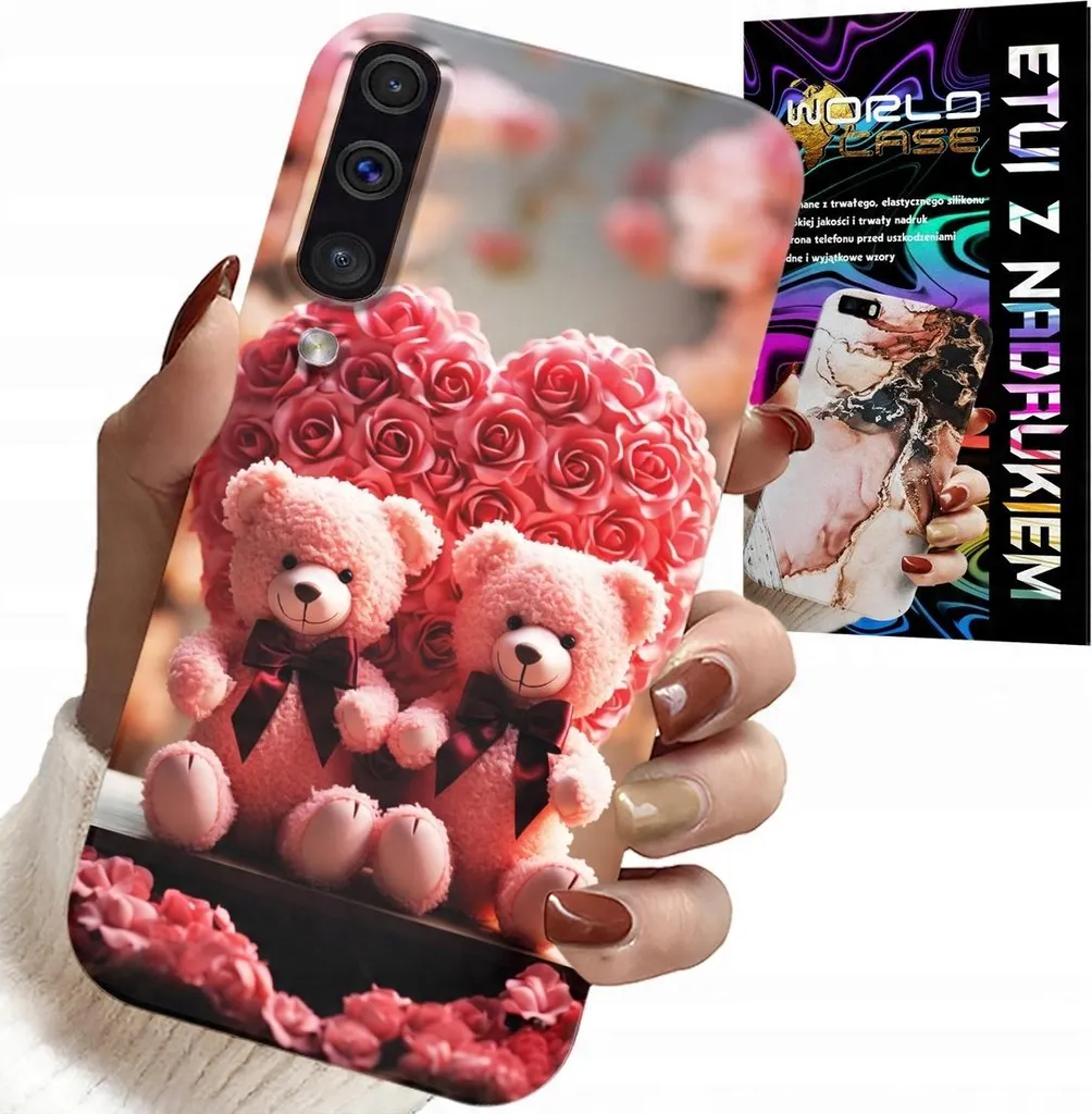 Cover Samsung A70 Rosa con Orsetto e Cuore + Protezione Vetro 9H