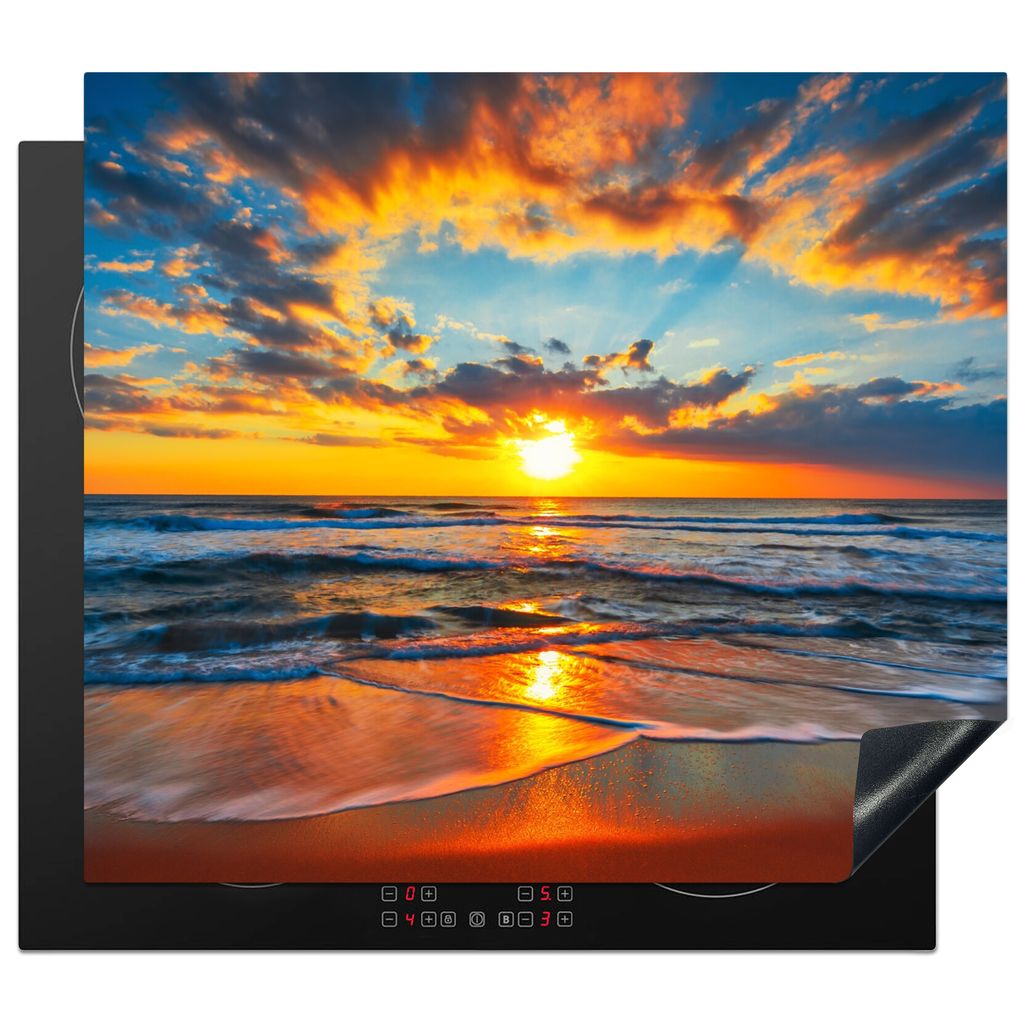 KitchenYeah Herdabdeckplatte Sonne - Strand - Meer - Sonnenuntergang , 60x52cm, Küche Deko, Glaskeramikkochfeld Herdabdeckung, Abdeckplatte fùr...