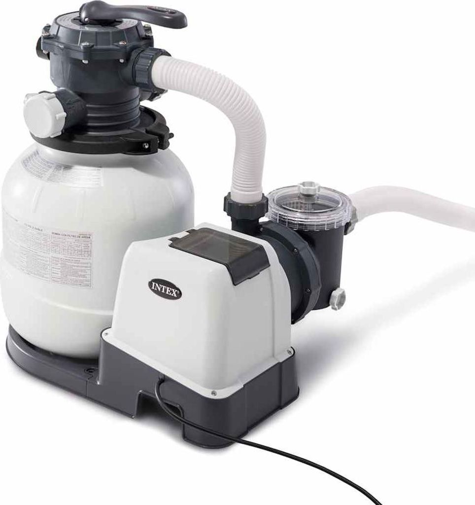 A sand filter pump system for a swimming pool, shown on a white background.