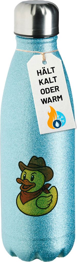 Huuraa Trinkflasche Quietscheente Cowboy Gummiente Wilder Westen 500ml Blue Edelstahl Wasserflasche Trinkflasche Geschenkidee