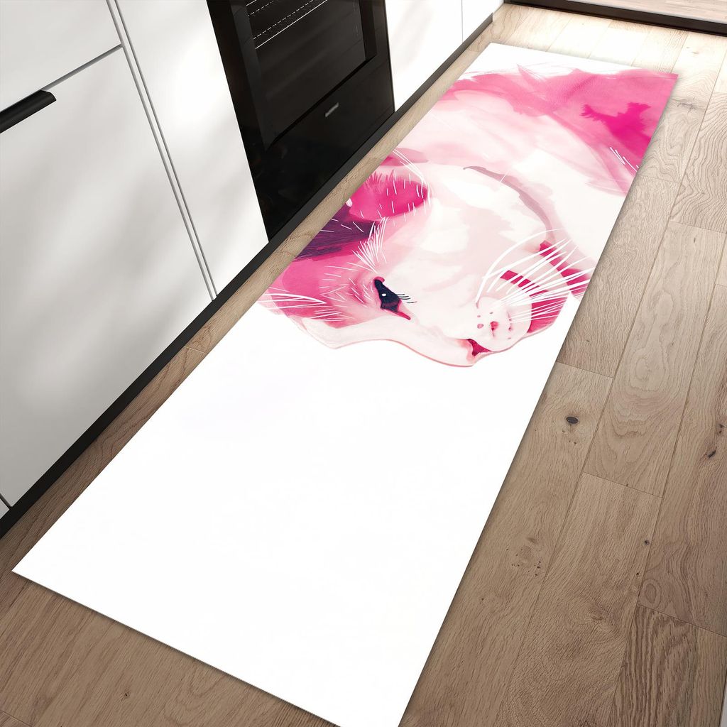 Küchenteppich 80x250cm rutschfest & abwischbar PVC Läufer - Katzenportrait