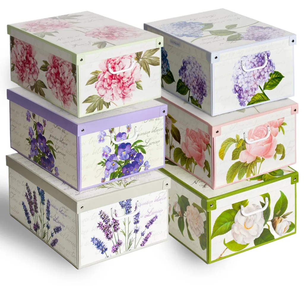 Organiseurs de placard floraux : lot de 6 grandes boîtes de rangement
