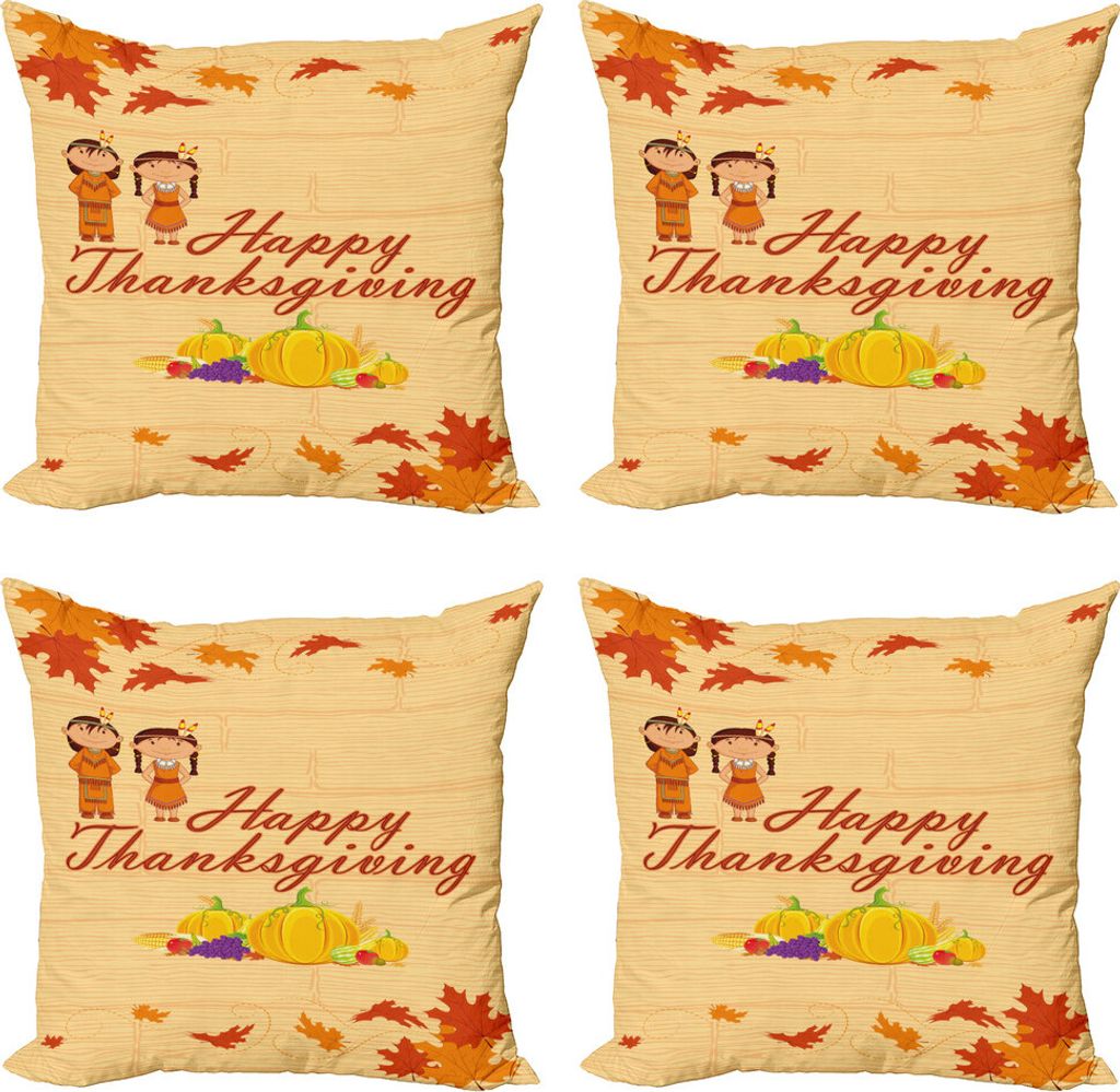 ABAKUHAUS das Erntedankfest Kissenbezug Set (4 Stück), Fall Feiern, Moderner Doppelseitiger Digitaldruck, 45 cm x 45 cm, Multicolor und orange