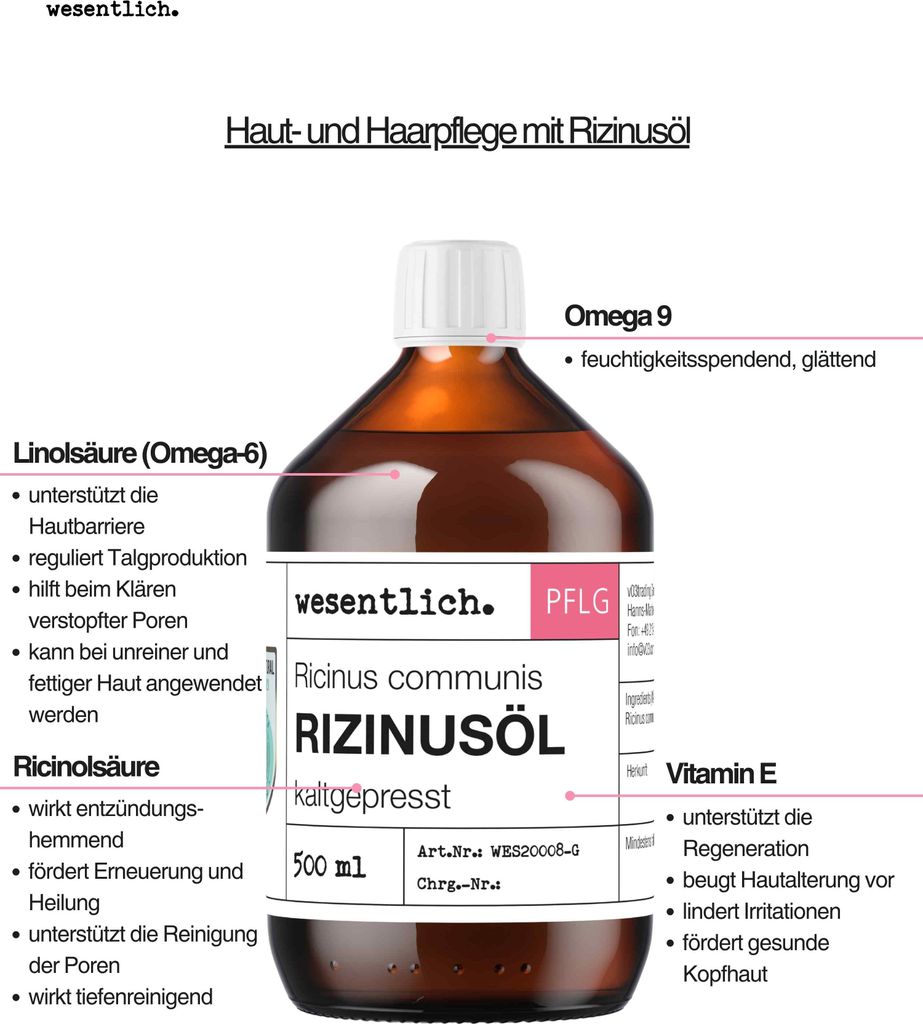 Kaltgepresstes Rizinusöl – Kosmetisch Rein, 500 Ml Für Haut & Haare