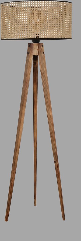 Opviq, Tripod Lambader Yanık Silindir Rattan Abajurlu, Stehlampen, Braun, Holz, 45 x 45 x 153 cm