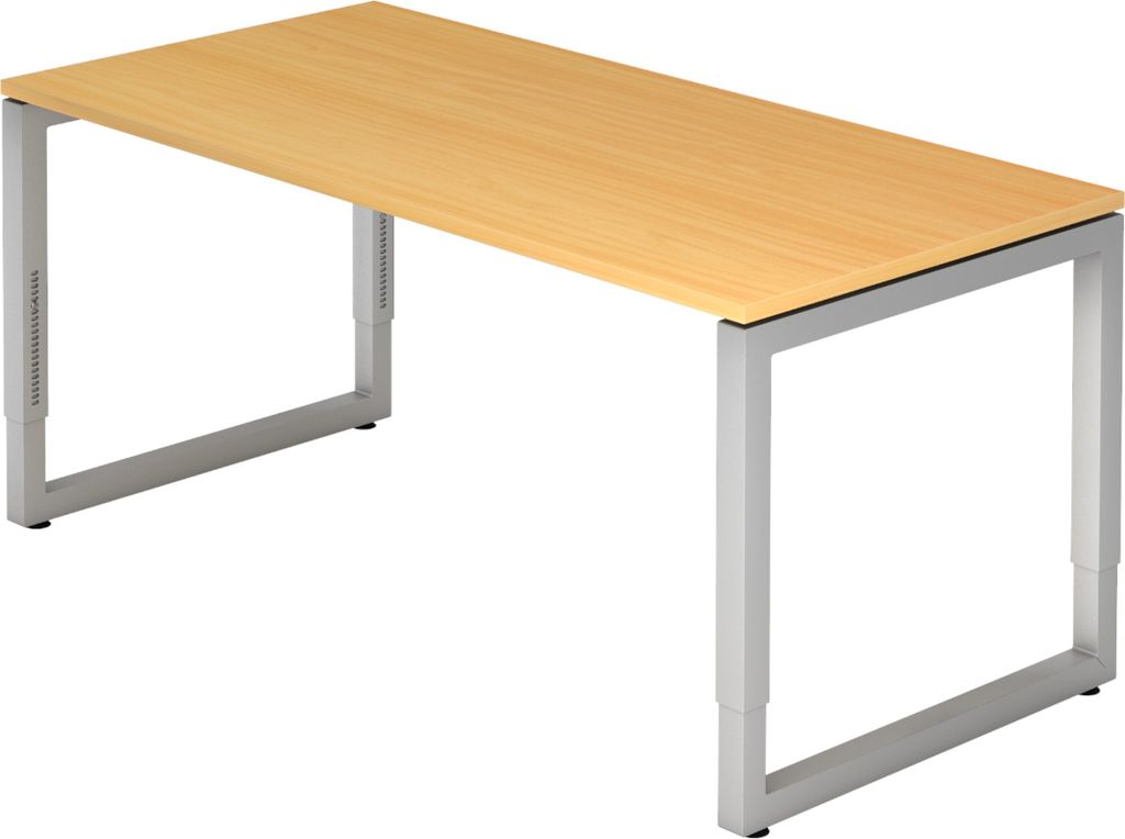 bümö Schreibtisch Serie-R - Gestell: Silber, Nachbildung: Buche, Größe: 160 x 80 cm